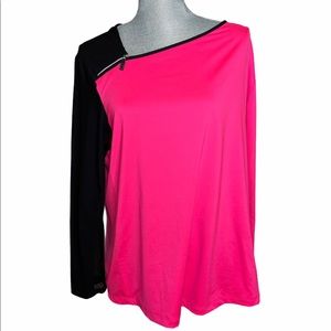 jamie sadock Hot Pink and Black Asymmetric Zip Athletic Top